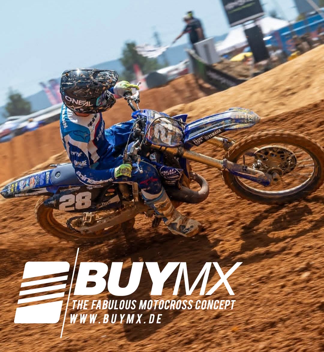 Storm Maymann (28), Team BUYMX Yamaha, in der Kurve bei der EMX125 in Portugal 2026